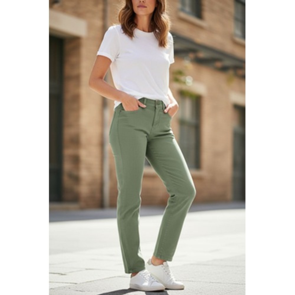 L.L.Bean Pants Womens 6 Reg Olive Canvas BeanFlex Skinny Favorite Fit Stretch